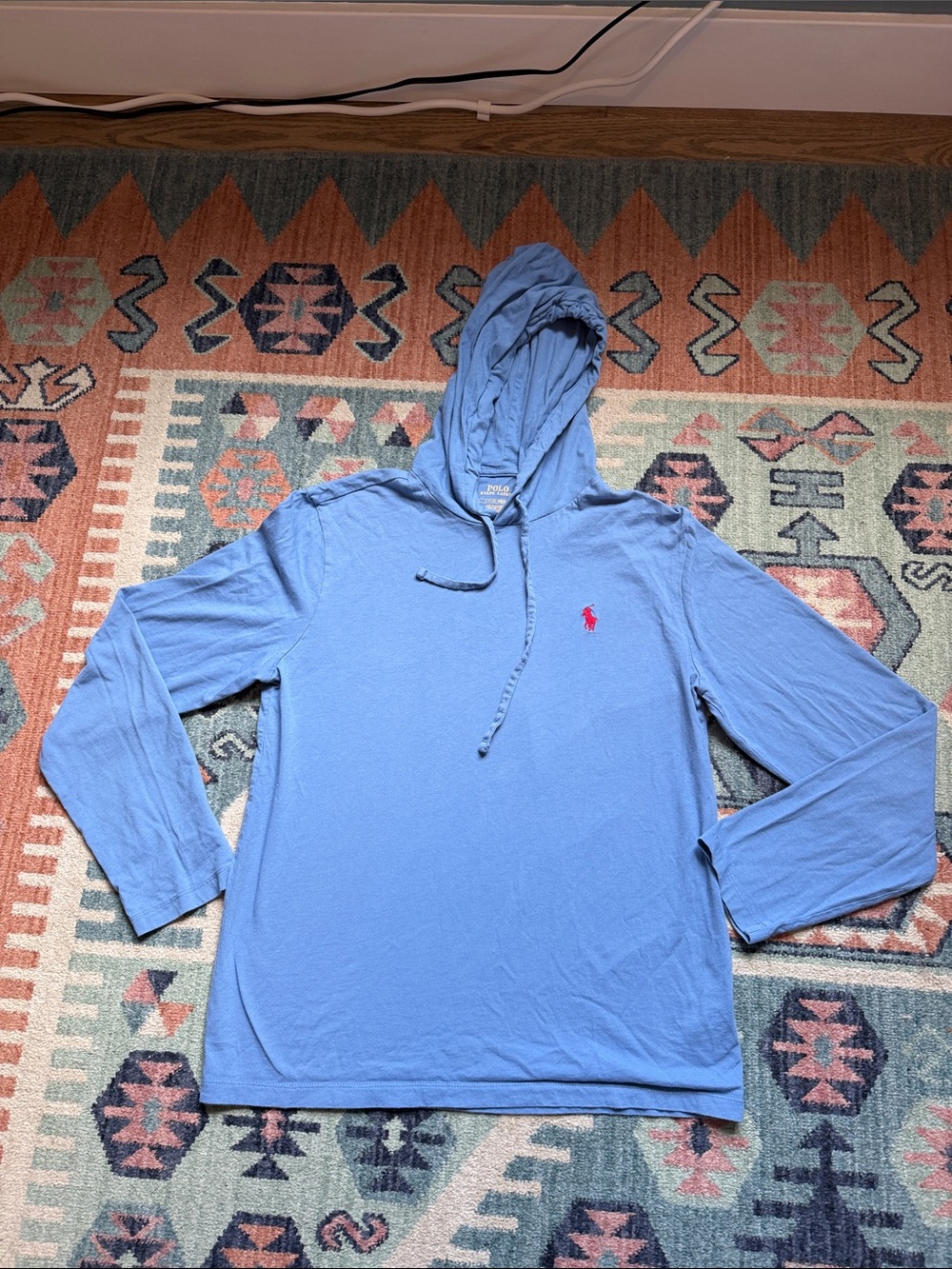 Polo by Ralph Lauren Sky Blue Long-Sleeve Hoodie Tee with Red Pony